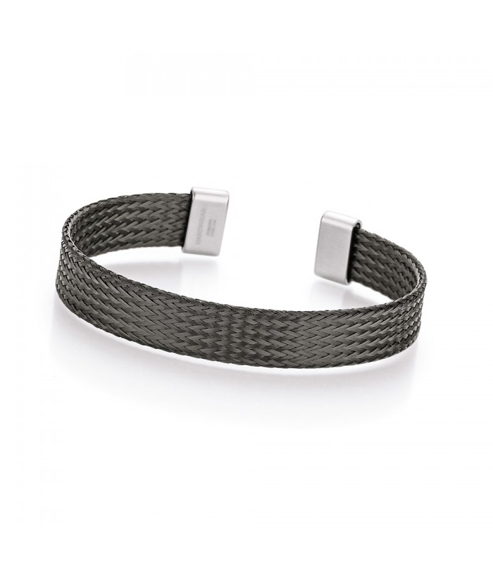 Men's steel and leather bracelet