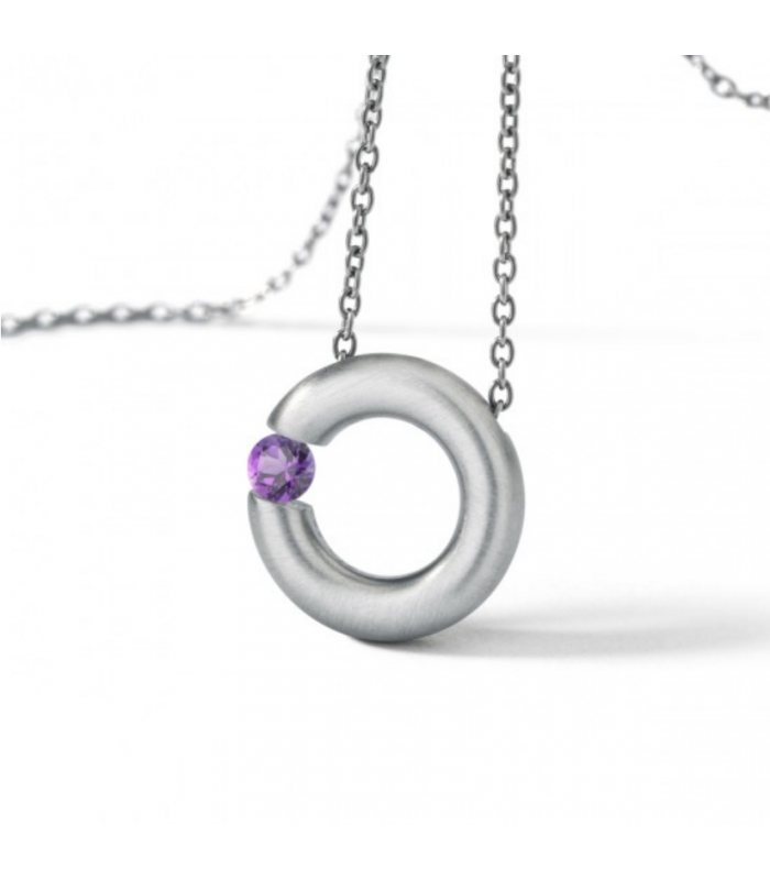 Amathyst Earrings Round Steel